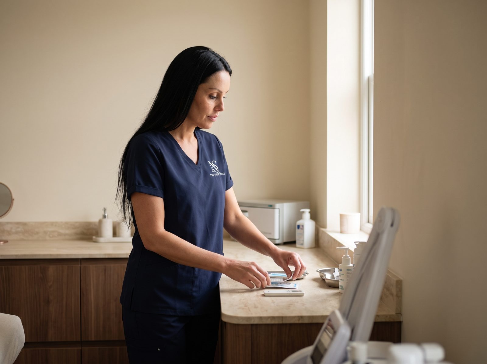 Danielle preparing a treatment room before an appointment